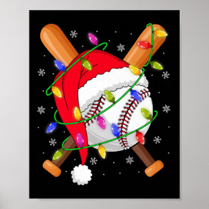 Baseball Christmas Lights Santa Hat Baseball Playe Poster