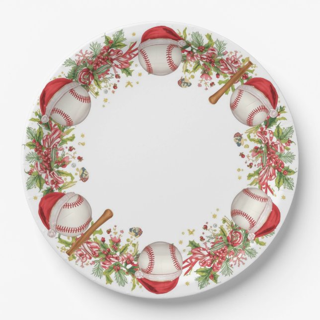 Baseball Christmas  Paper Plate (Front)