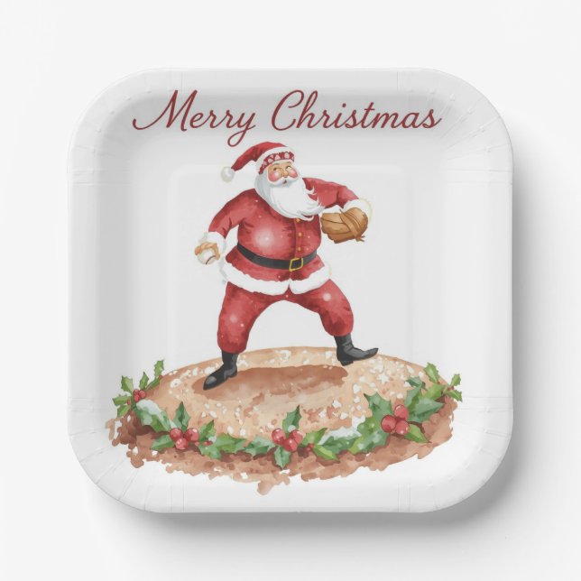 Baseball Christmas  Paper Plate (Front)