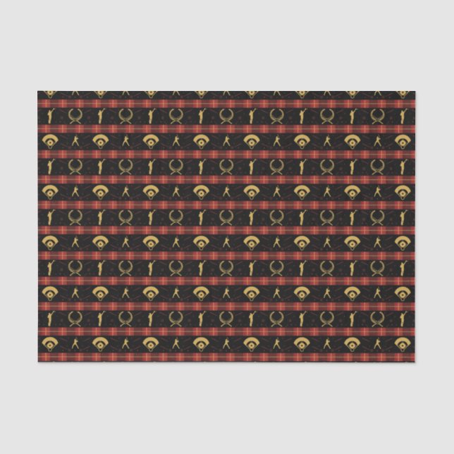 Baseball Christmas - Red Check Pattern Tissue Paper (Front)