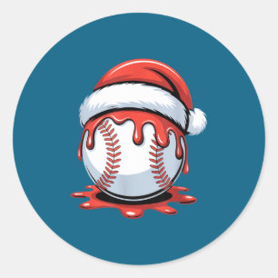 Baseball Christmas Santa Hat Dripng Festive Holida Classic Round Sticker