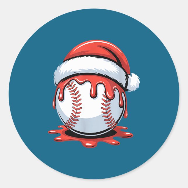 Baseball Christmas Santa Hat Dripng Festive Holida Classic Round Sticker (Front)