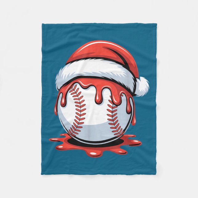 Baseball Christmas Santa Hat Dripng Festive Holida Fleece Blanket (Front)
