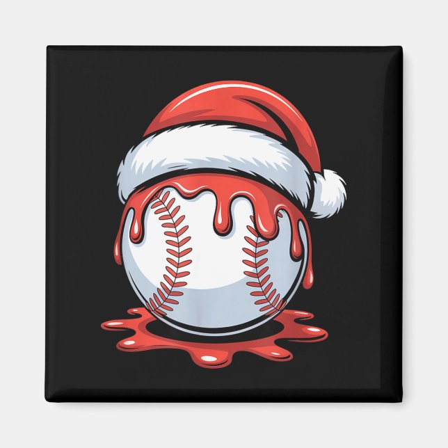Baseball Christmas Santa Hat Dripng Festive Holida Magnet (Front)