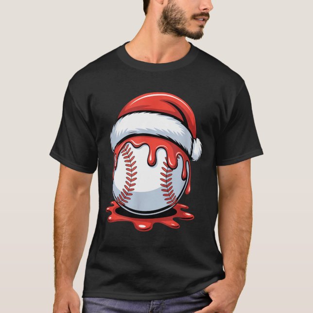 Baseball Christmas Santa Hat Dripng Festive Holida T-Shirt (Front)
