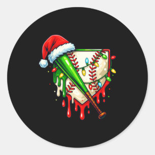 Baseball Christmas Santa Hat Dripng Ice Cream Xmas Classic Round Sticker