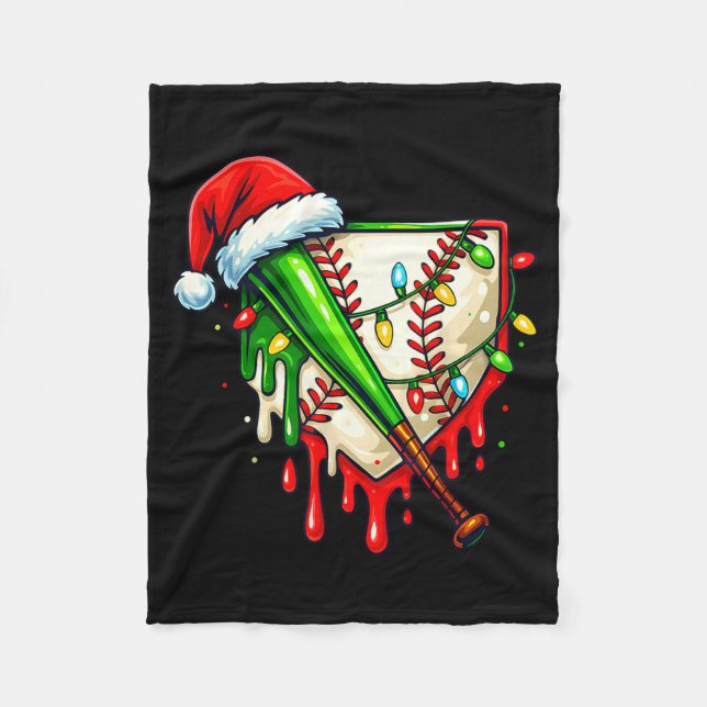 Baseball Christmas Santa Hat Dripng Ice Cream Xmas Fleece Blanket (Front)