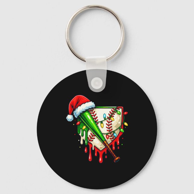 Baseball Christmas Santa Hat Dripng Ice Cream Xmas Key Ring (Front)