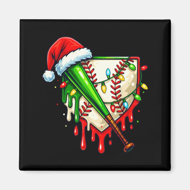 Baseball Christmas Santa Hat Dripng Ice Cream Xmas Magnet (Front)