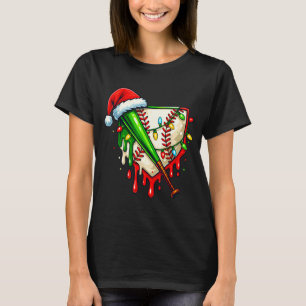 Baseball Christmas Santa Hat Dripng Ice Cream Xmas T-Shirt