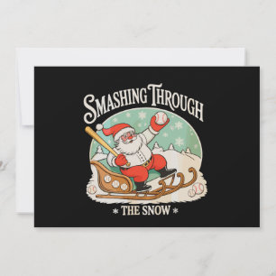 Baseball Christmas Santa Smashing Through The Snow Holiday Card