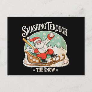 Baseball Christmas Santa Smashing Through The Snow Holiday Postcard