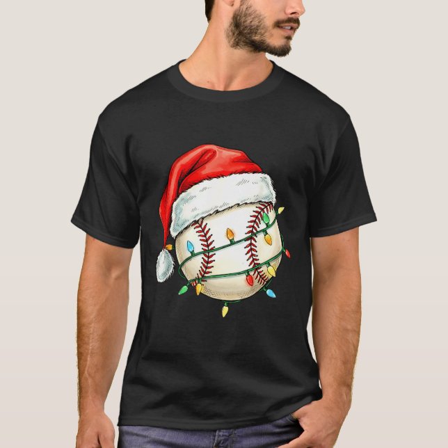 Baseball Christmas Shirt Funny Santa Hat Srt Men K (Front)