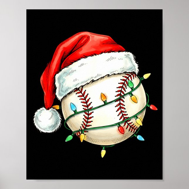 Baseball Christmas Shirt Funny Santa Hat Srt Men K Poster (Front)