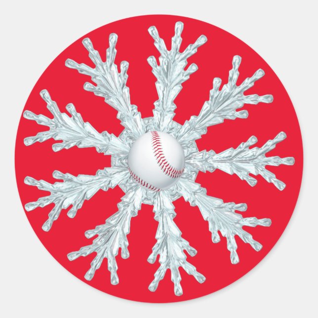 Baseball Christmas snowflake Classic Round Sticker (Front)