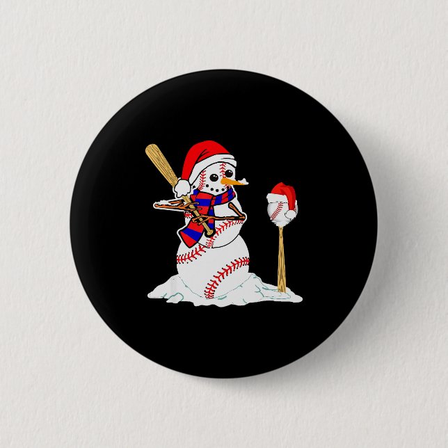 Baseball Christmas Snowman Playing Baseball  6 Cm Round Badge (Front)