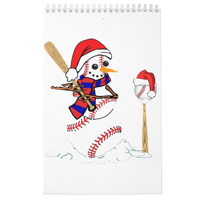 Baseball Christmas Snowman Playing Baseball  Calendar (Cover)
