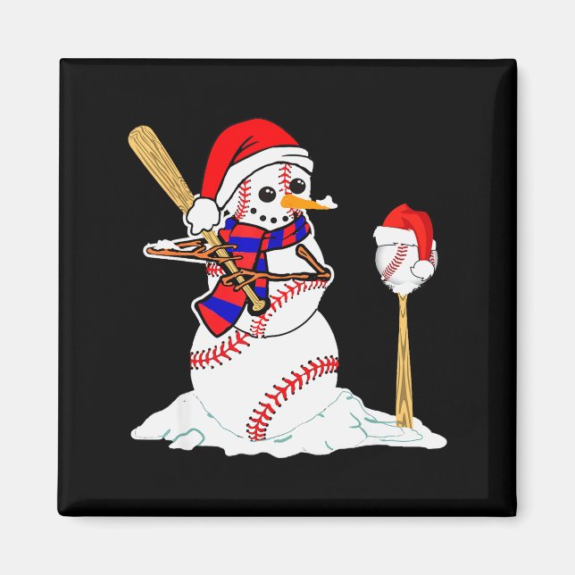 Baseball Christmas Snowman Playing Baseball  Magnet (Front)
