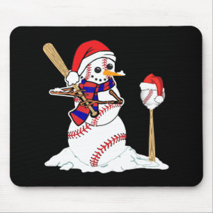 Baseball Christmas Snowman Playing Baseball  Mouse Mat