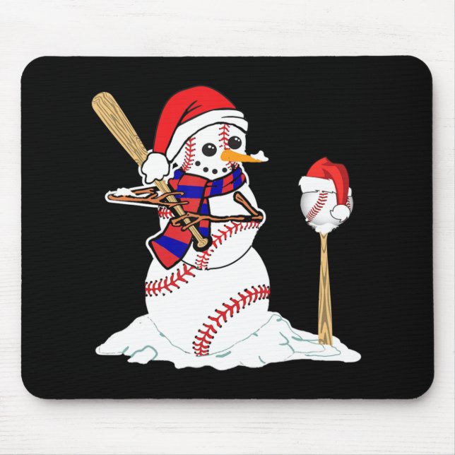 Baseball Christmas Snowman Playing Baseball  Mouse Mat (Front)