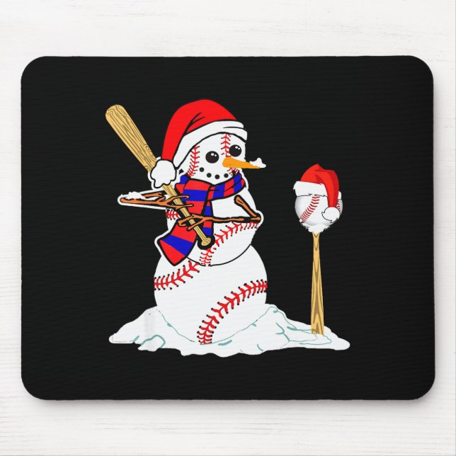 Baseball Christmas Snowman Playing Baseball  Mouse Mat (Front)
