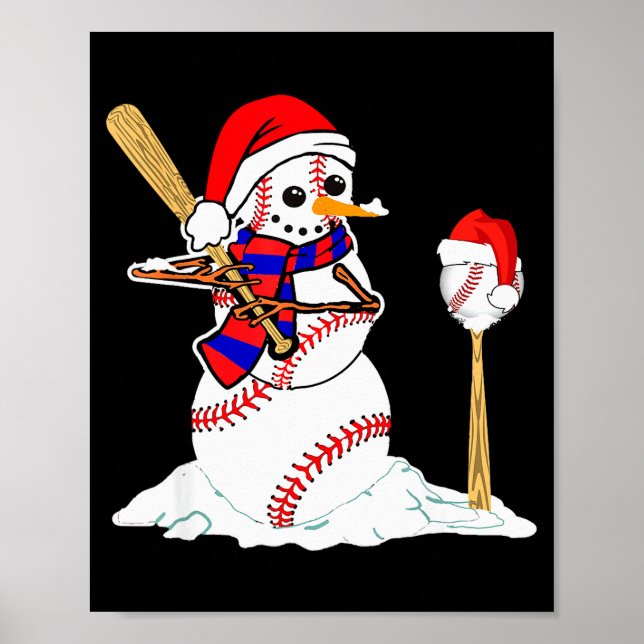 Baseball Christmas Snowman Playing Baseball  Poster (Front)