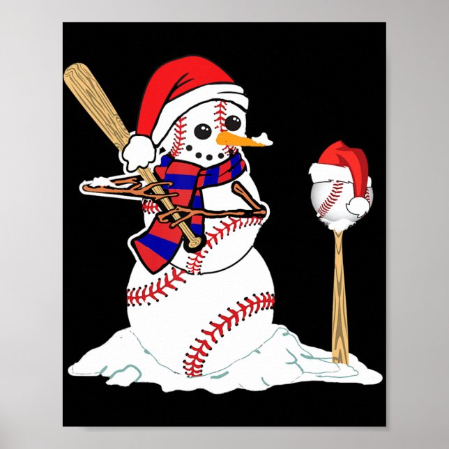Baseball Christmas Snowman Playing Baseball  Poster (Front)