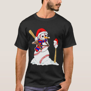 Baseball Christmas Snowman Playing Baseball  T-Shirt