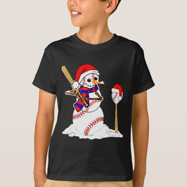 Baseball Christmas Snowman Playing Baseball  T-Shirt (Front)