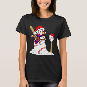 Baseball Christmas Snowman Playing Baseball  T-Shirt
