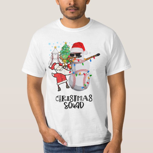 Baseball Christmas Squad with Santa Claus Snowman  T-Shirt (Front)