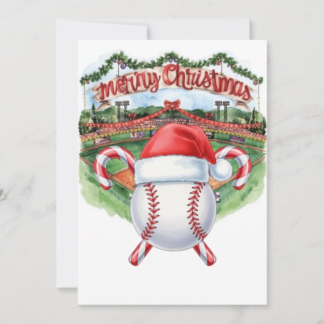 Baseball Christmas themed at stadium  Holiday Card (Front)