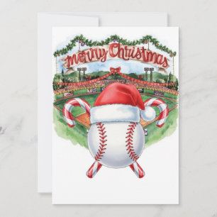 Baseball Christmas themed at stadium  Holiday Card