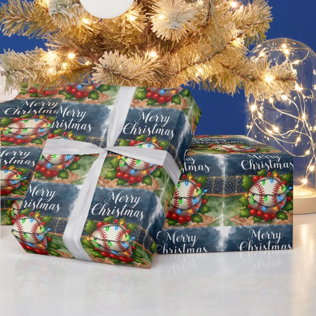 Baseball Christmas themed at stadium  Wrapping Paper (Holidays)