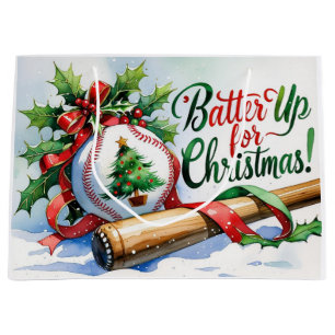 Baseball Christmas themed Batter Up for Christmas! Large Gift Bag