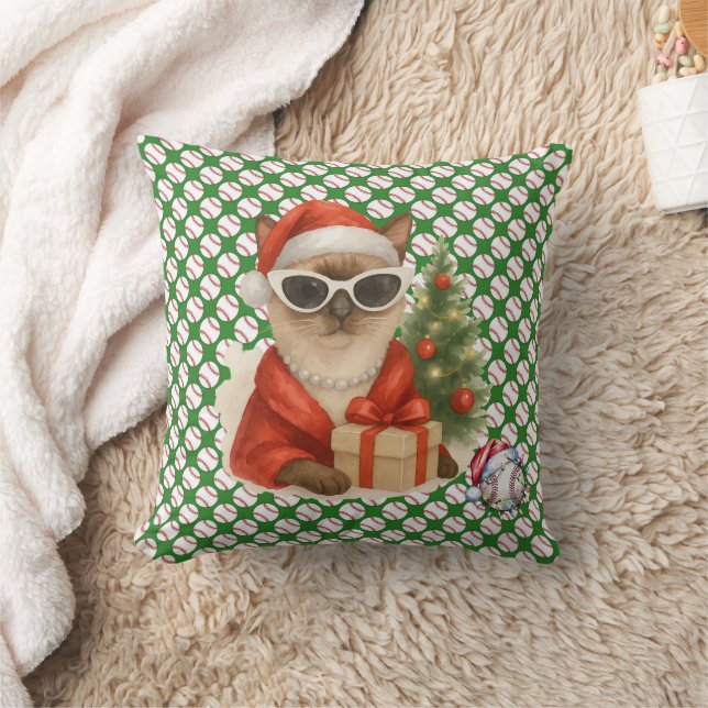 Baseball Christmas themed for Cat Lovers  Cushion (Blanket)