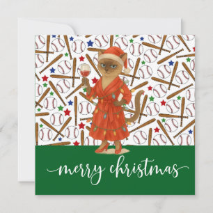 Baseball Christmas themed for Cat Lovers Holiday Card