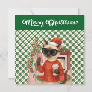 Baseball Christmas themed for Cat Lovers  Holiday Card