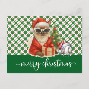 Baseball Christmas themed for Cat Lovers Holiday Postcard