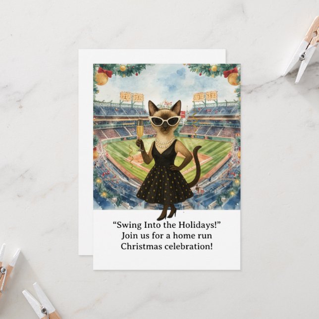 Baseball Christmas themed for Cat lovers Invitation (Front/Back In Situ)