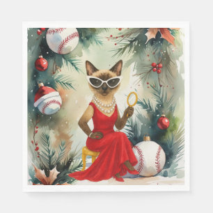 Baseball Christmas themed for Cat Lovers Napkin