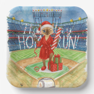 Baseball Christmas themed for Cat lovers Paper Plate