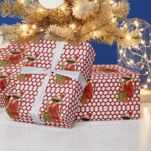 Baseball Christmas themed for Cat Lovers  Wrapping Paper (Holidays)
