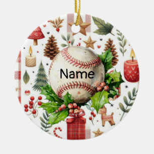 Baseball Christmas themed for kids with name Ceramic Tree Decoration