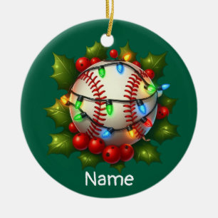Baseball Christmas themed for kids with name Ceramic Tree Decoration