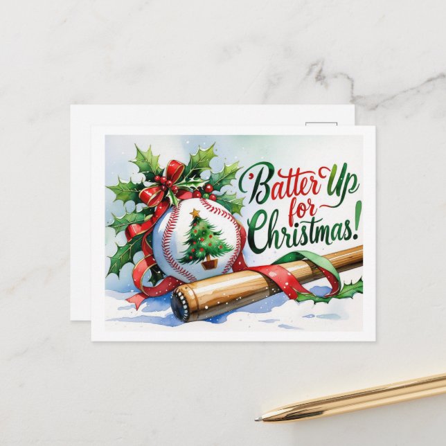 Baseball Christmas themed  Holiday Postcard (Front/Back In Situ)