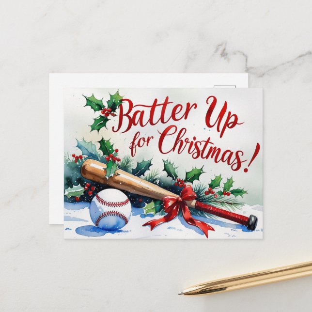 Baseball Christmas themed  Holiday Postcard (Front/Back In Situ)