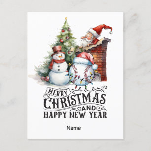 Baseball Christmas themed Holiday Postcard