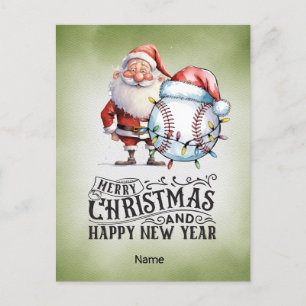 Baseball Christmas themed Holiday Postcard