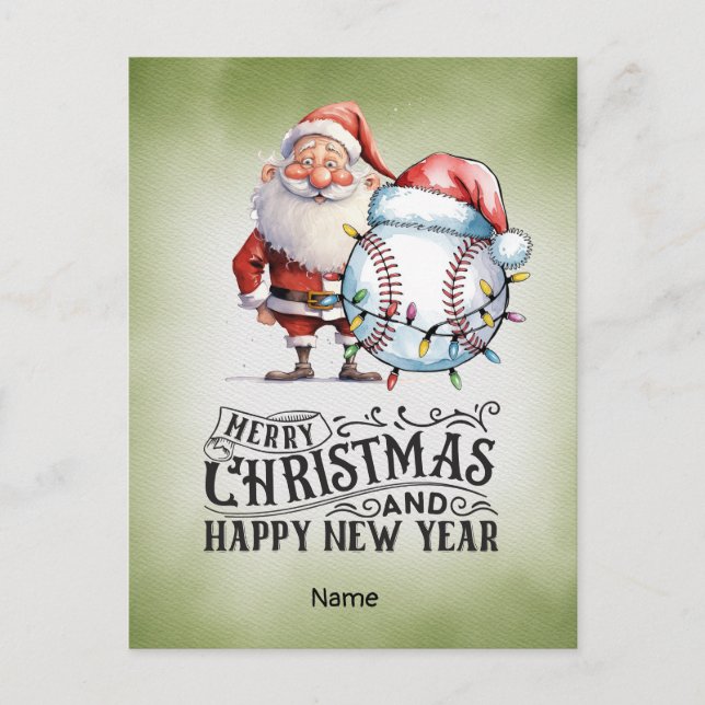 Baseball Christmas themed  Holiday Postcard (Front)